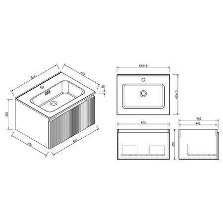 Tailored Bathrooms Flauto Wall Hung 600mm Vanity Unit & Polymarble Basin (1 size, 3 colours) - Brand New Bathrooms