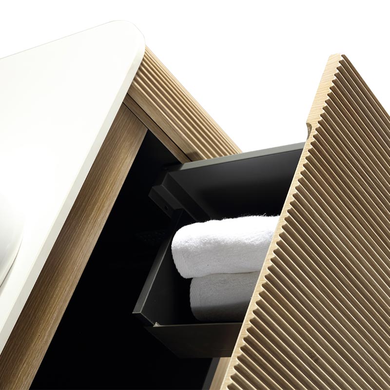 Tailored Bathrooms Flauto Wall Hung Curve Corner Vanity w. Sintered Stone Counter Top (1 size, 3 colours) - Brand New Bathrooms