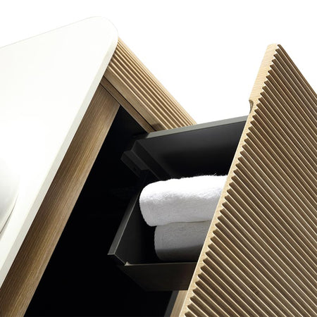 Tailored Bathrooms Flauto Wall Hung Curve Corner Vanity w. Sintered Stone Counter Top (1 size, 3 colours) - Brand New Bathrooms
