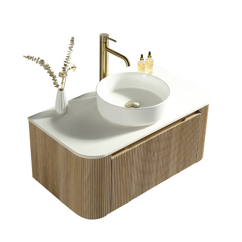 Tailored Bathrooms Flauto Wall Hung Curve Corner Vanity w. Sintered Stone Counter Top (1 size, 3 colours) - Brand New Bathrooms
