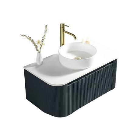 Tailored Bathrooms Flauto Wall Hung Curve Corner Vanity w. Sintered Stone Counter Top (1 size, 3 colours) - Brand New Bathrooms