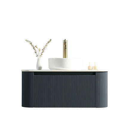 Tailored Bathrooms Flauto Wall Hung Curve Corner Vanity w. Sintered Stone Counter Top (1 size, 3 colours) - Brand New Bathrooms