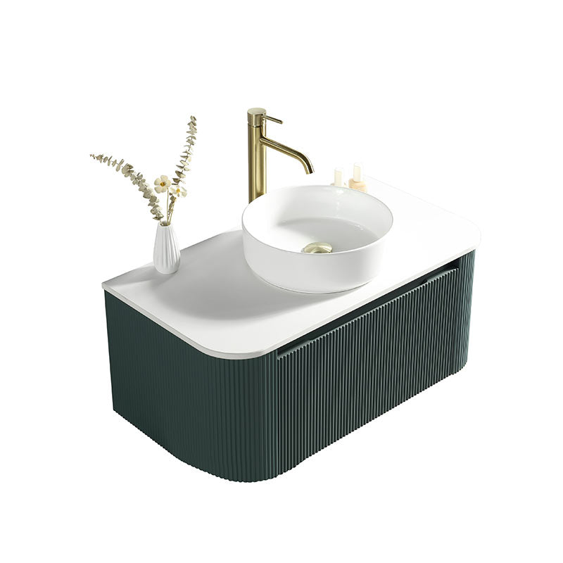 Tailored Bathrooms Flauto Wall Hung Curve Corner Vanity w. Sintered Stone Counter Top (1 size, 3 colours) - Brand New Bathrooms