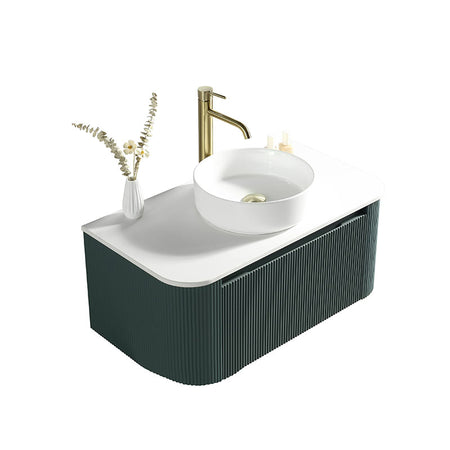 Tailored Bathrooms Flauto Wall Hung Curve Corner Vanity w. Sintered Stone Counter Top (1 size, 3 colours) - Brand New Bathrooms