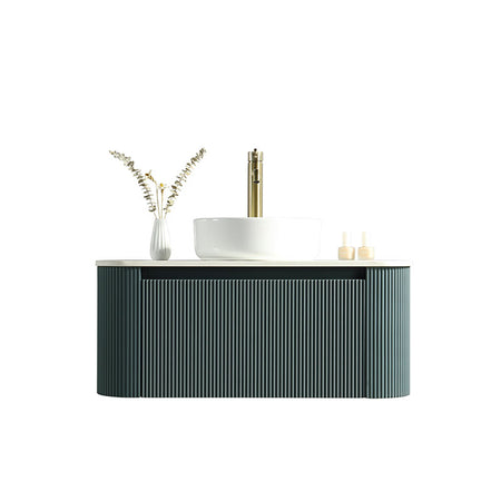 Tailored Bathrooms Flauto Wall Hung Curve Corner Vanity w. Sintered Stone Counter Top (1 size, 3 colours) - Brand New Bathrooms