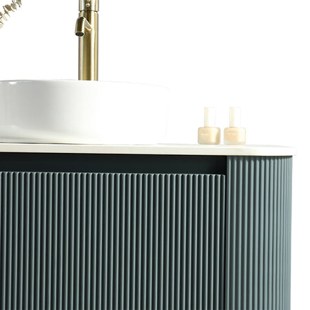 Tailored Bathrooms Flauto Wall Hung Curve Corner Vanity w. Sintered Stone Counter Top (1 size, 3 colours) - Brand New Bathrooms
