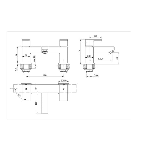 Tailored Bathrooms Raglan Modern Square Bath Filler (1 size, Chrome) - Brand New Bathrooms