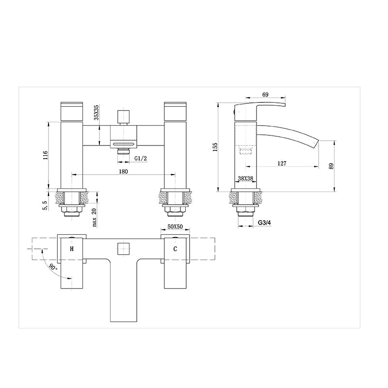 Tailored Bathrooms Brecon Modern Curve Bath & Shower Mixer (1 size, Chrome) - Brand New Bathrooms
