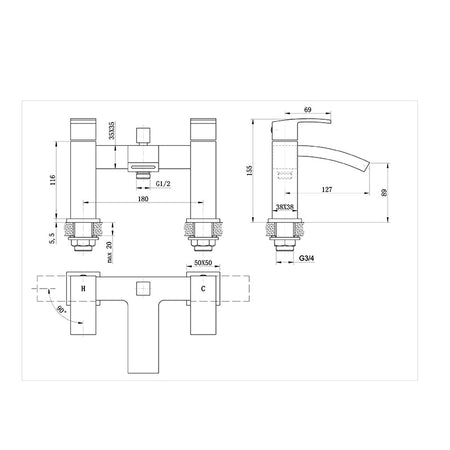 Tailored Bathrooms Brecon Modern Curve Bath & Shower Mixer (1 size, Chrome) - Brand New Bathrooms