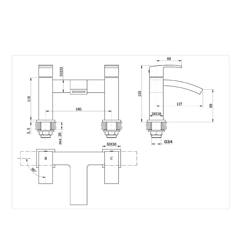 Tailored Bathrooms Brecon Modern Curve Bath Filler (1 size, Chrome) - Brand New Bathrooms