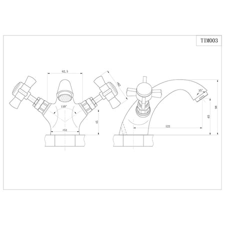 Tailored Bathrooms Tenby Cross Traditional Cross Basin Mixer including Waste (1 size, Chrome) - Brand New Bathrooms