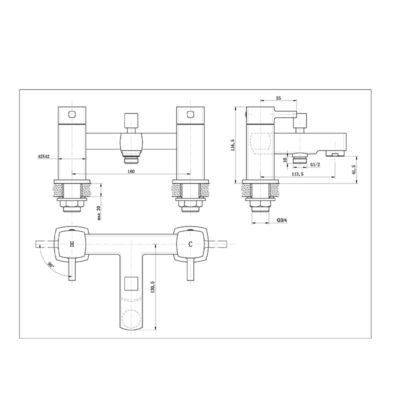 Tailored Bathrooms Newport Square Bath & Shower Mixer (1 size, Chrome) - Brand New Bathrooms