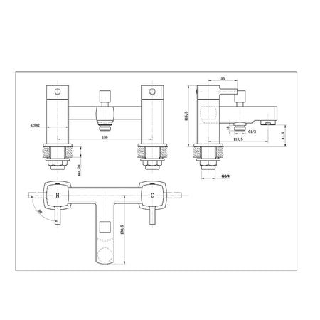 Tailored Bathrooms Newport Square Bath & Shower Mixer (1 size, Chrome) - Brand New Bathrooms
