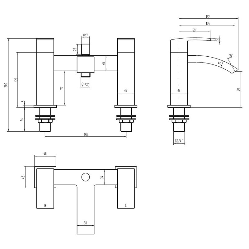 Tailored Bathrooms Brecon Bath & Shower Mixer Tap (Black) - Brand New Bathrooms