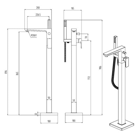 Tailored Bathrooms Swansea Floor Standing Bath Filler (1 size, Chrome) - Brand New Bathrooms