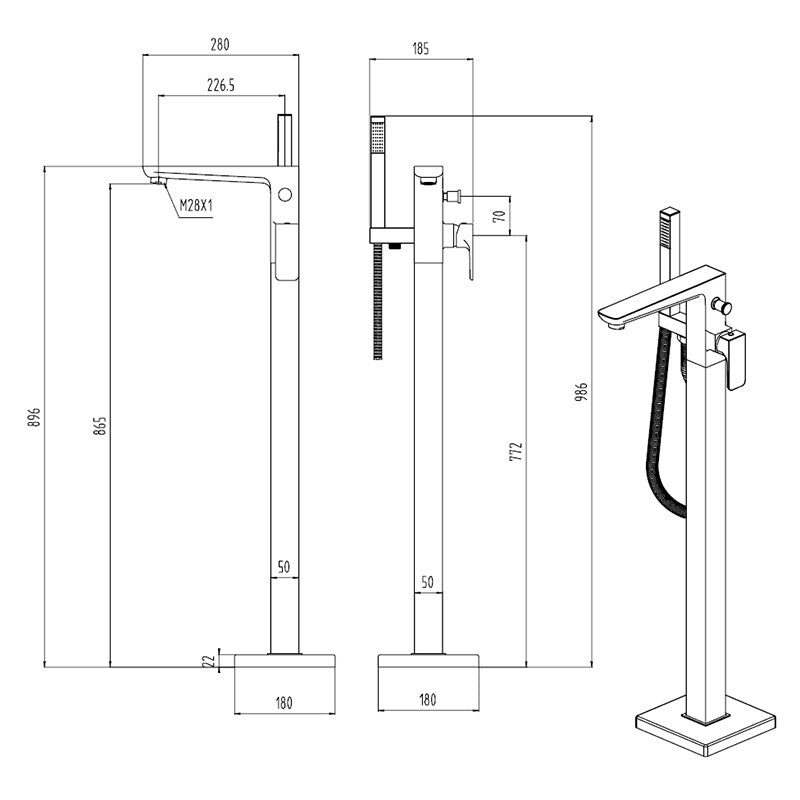 Tailored Bathrooms Swansea Floor Standing Bath Filler (1 size, Chrome) - Brand New Bathrooms