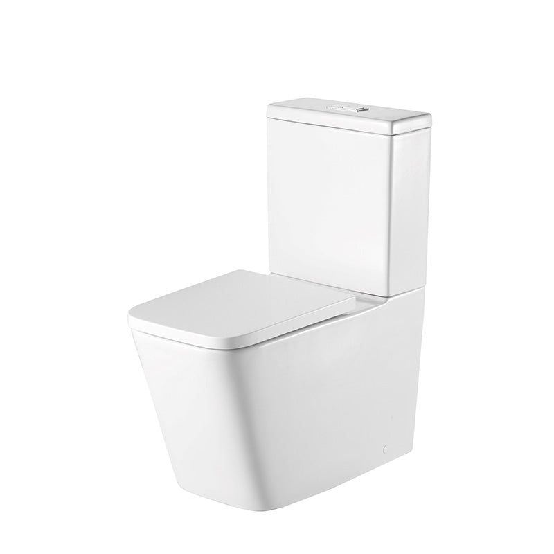 Tailored Bathrooms Milan Rimless Close Coupled Square Closed Back Toilet Pan, Cistern, Seat & Fixings (1 size, White) - Brand New Bathrooms