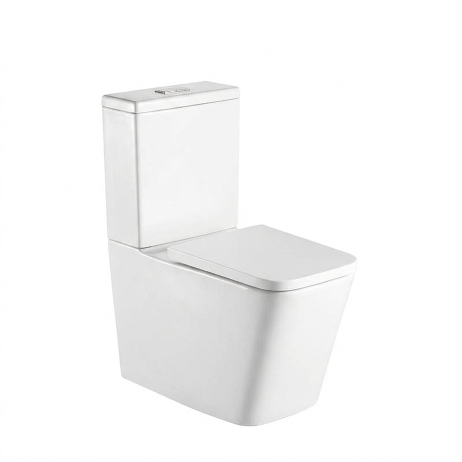 Tailored Bathrooms Milan Rimless Close Coupled Square Closed Back Toilet Pan, Cistern, Seat & Fixings (1 size, White)