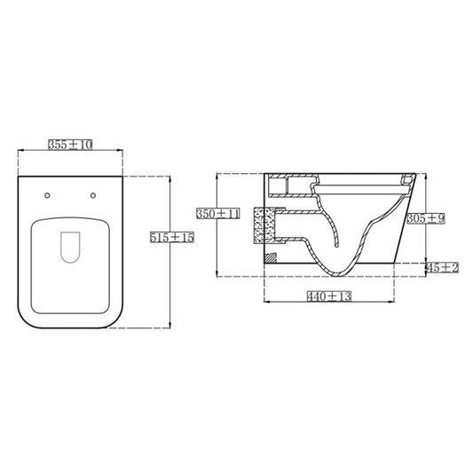 Tailored Bathrooms Milan Rimless Wall Hung Square Toilet Pan, Seat & Wall Fixings (1 size, White) - Brand New Bathrooms