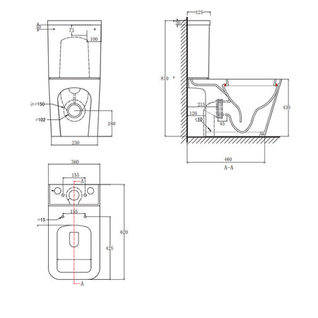 Tailored Bathrooms Milan Rimless Close Coupled Square Open Back Toilet Pan, Seat & Cistern (1 size, White) - Brand New Bathrooms