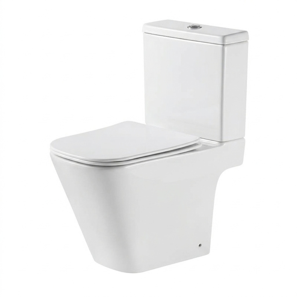 Tailored Bathrooms Milan Rimless Close Coupled Square Open Back Toilet Pan, Seat & Cistern (1 size, White)