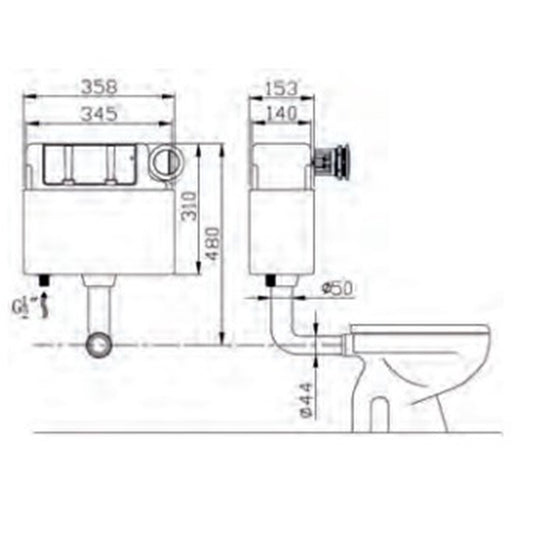Tailored Bathrooms Concealed Toilet Cistern with Polystyrene Jacket & Pneumatic Flush Valve (Chrome) - Brand New Bathrooms