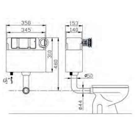 Tailored Bathrooms Concealed Toilet Cistern with Polystyrene Jacket & Pneumatic Flush Valve (Chrome) - Brand New Bathrooms