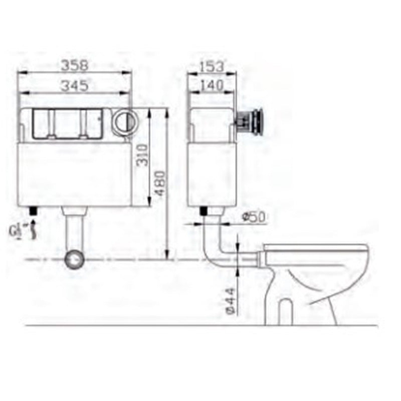 Tailored Bathrooms Concealed Toilet Cistern with Polystyrene Jacket & Pneumatic Flush Valve (Chrome) - Brand New Bathrooms