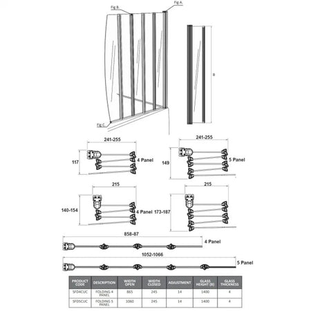 Coram Showers Folding 5 Panel Bath Screen (1 size, Chrome) - Brand New Bathrooms