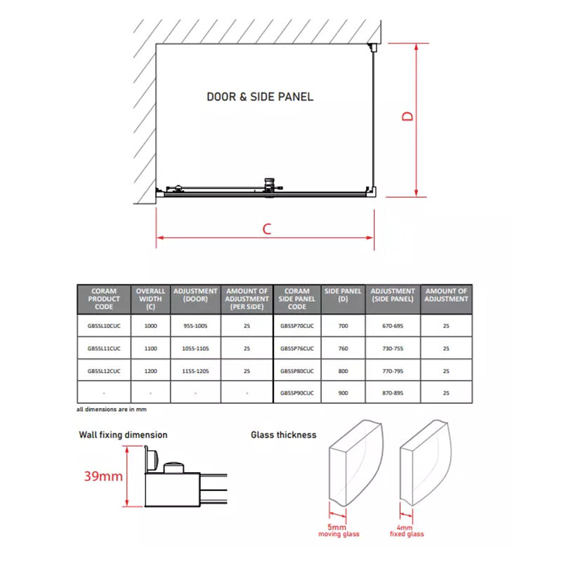 Coram Showers GB5 Sliding Shower Door (3 sizes, Chrome) - Brand New Bathrooms