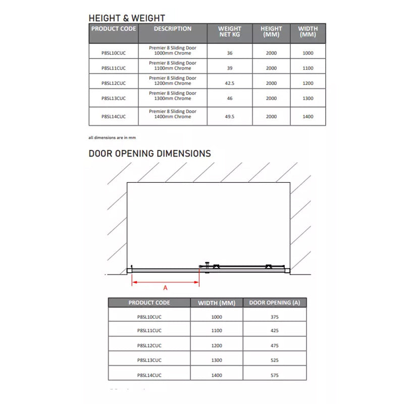Coram Showers Premier 8 Sliding Shower Door (5 sizes, Chrome) - Brand New Bathrooms