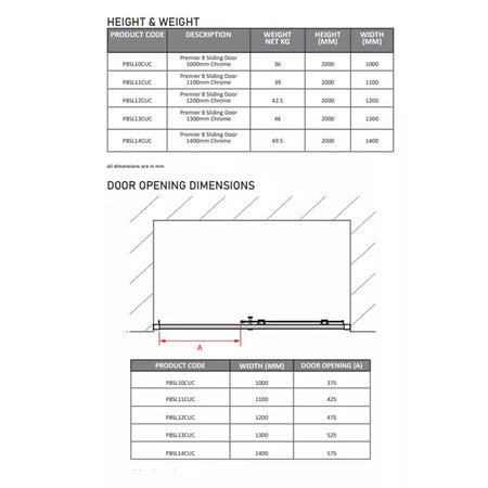 Coram Showers Premier 8 Sliding Shower Door (5 sizes, Chrome) - Brand New Bathrooms