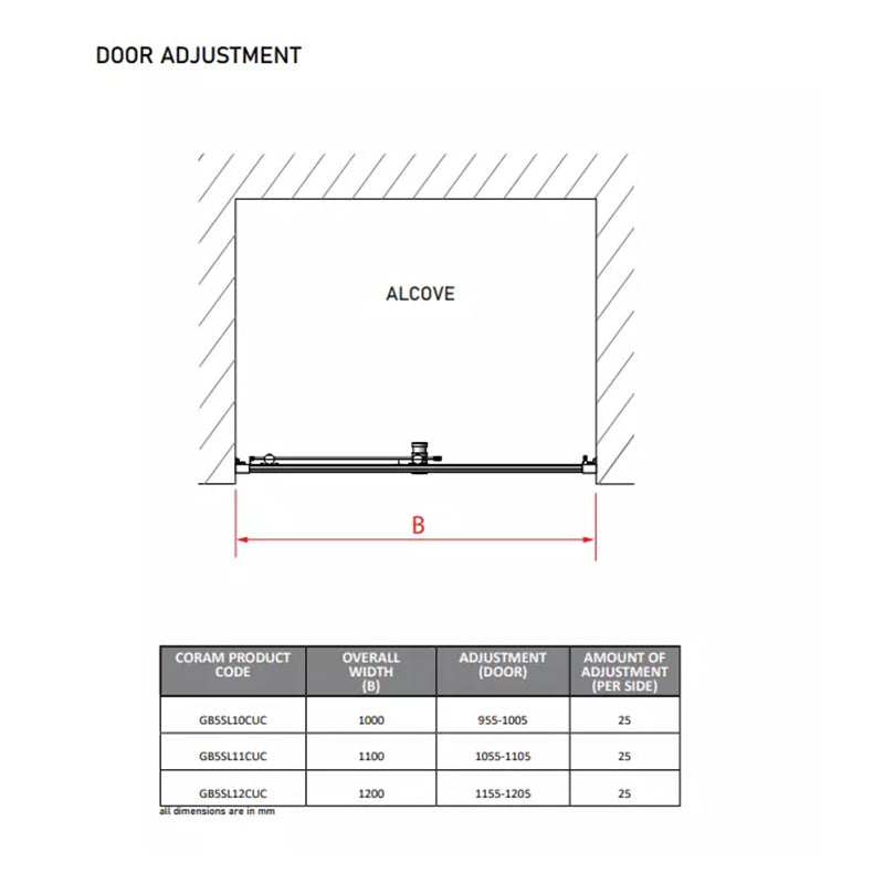 Coram Showers GB5 Sliding Shower Door (3 sizes, Chrome) - Brand New Bathrooms