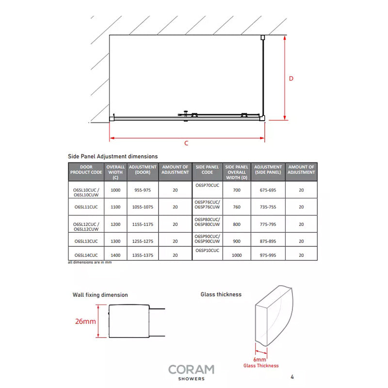Coram Showers Optima 6 Sliding Shower Door (5 sizes, Chrome) - Brand New Bathrooms