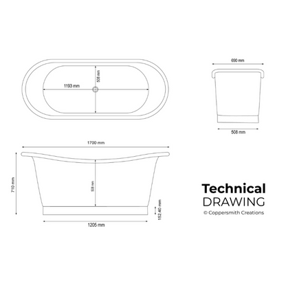Coppersmith Creations Straight Base Full Copper Bathtub (2 sizes, Copper) - Brand New Bathrooms