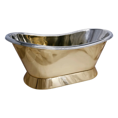 Coppersmith Creations Slanting Base Brass Bathtub (1 size, Nickel Finish Interior, Brass Finish Exterior) - Brand New Bathrooms