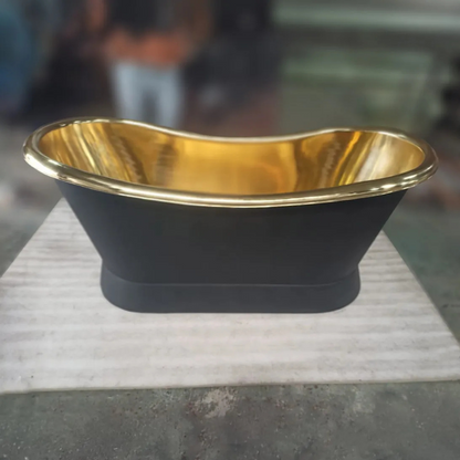 Coppersmith Creations Slanting Base Brass Bathtub (1 size, Polished Brass Interior, Black Exterior & Base) - Brand New Bathrooms
