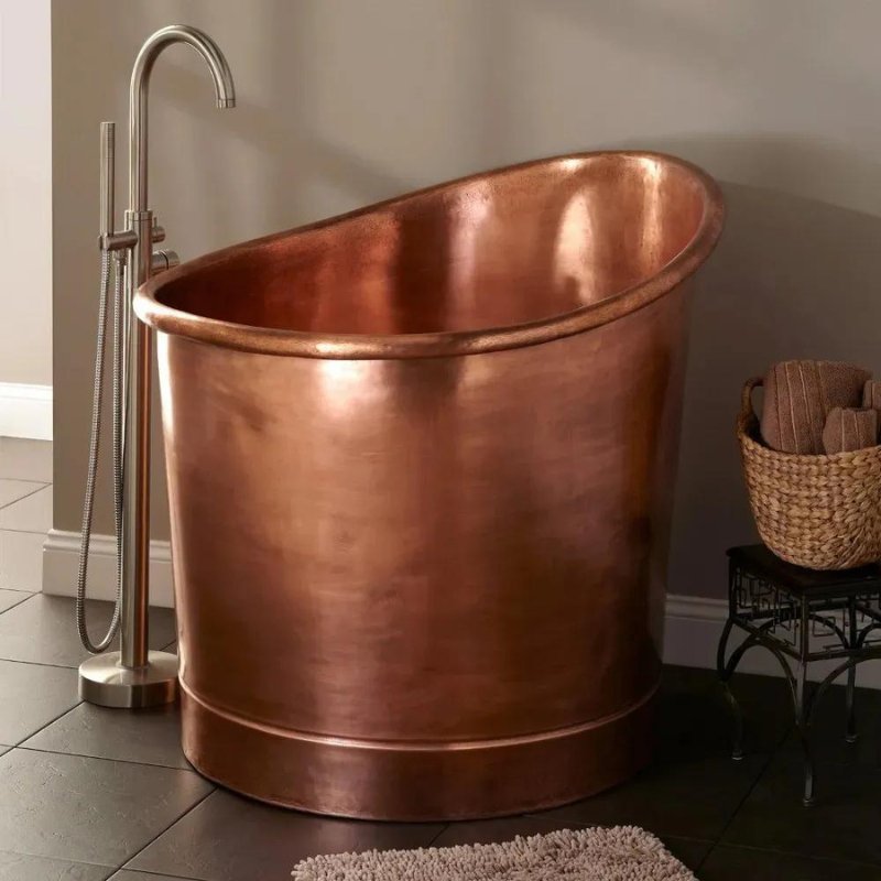 Coppersmith Creations Round Japanese Soaking Style Copper Bathtub (1 size, Antique Finish) - Brand New Bathrooms