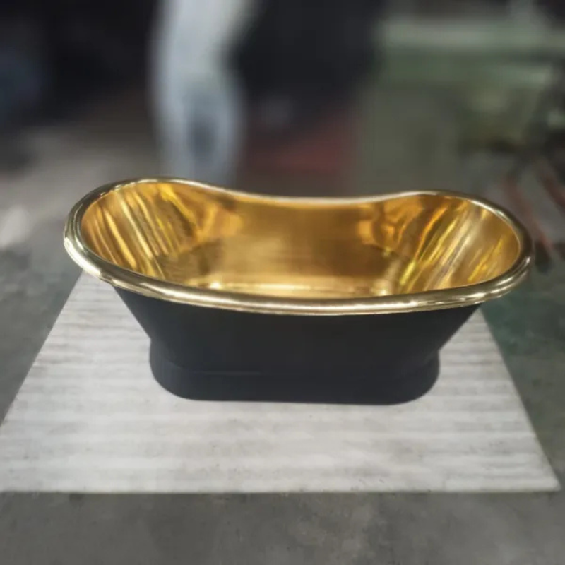 Coppersmith Creations Slanting Base Brass Bathtub (1 size, Polished Brass Interior, Black Exterior & Base) - Brand New Bathrooms