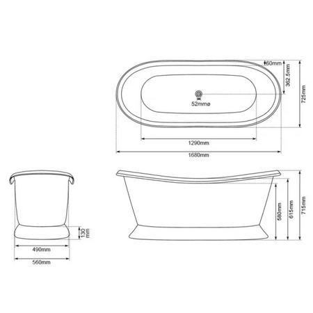Coppersmith Creations Slanting Base Brass Bathtub (1 size, Polished Brass Interior, Black Exterior & Base) - Brand New Bathrooms