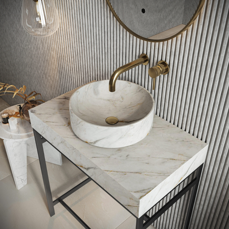 Scudo Sanctuary Arabescato White Round 350 Marble Basin (White) -  Brand New Bathrooms