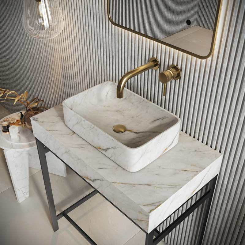 Scudo Sanctuary Arabescato White Rectangle Marble 420 Basin (White) -  Brand New Bathrooms