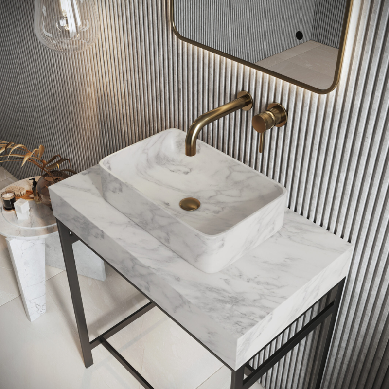Scudo Sanctuary Venato White Rectangular 420 Marble Basin (White) -  Brand New Bathrooms