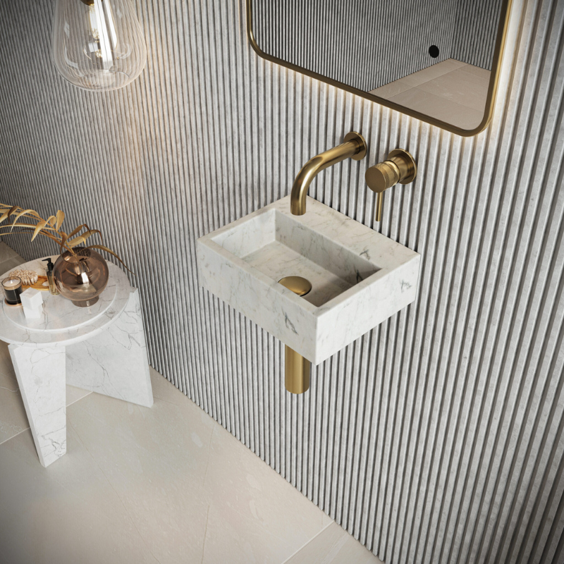 Scudo Sanctuary Venato White Cloakroom Marble Basin (White) -  Brand New Bathrooms