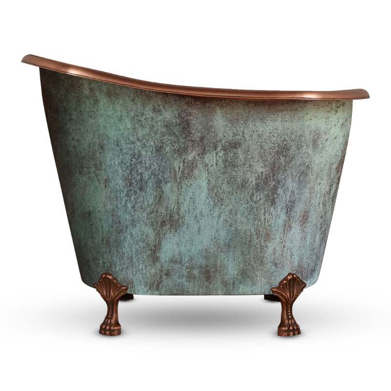 Coppersmith Creations Clawfoot Bathtub Hammered Copper Single-Slipper Patina Soaking Tub (1 size, Blue-Green) - Brandnew Bathroom
