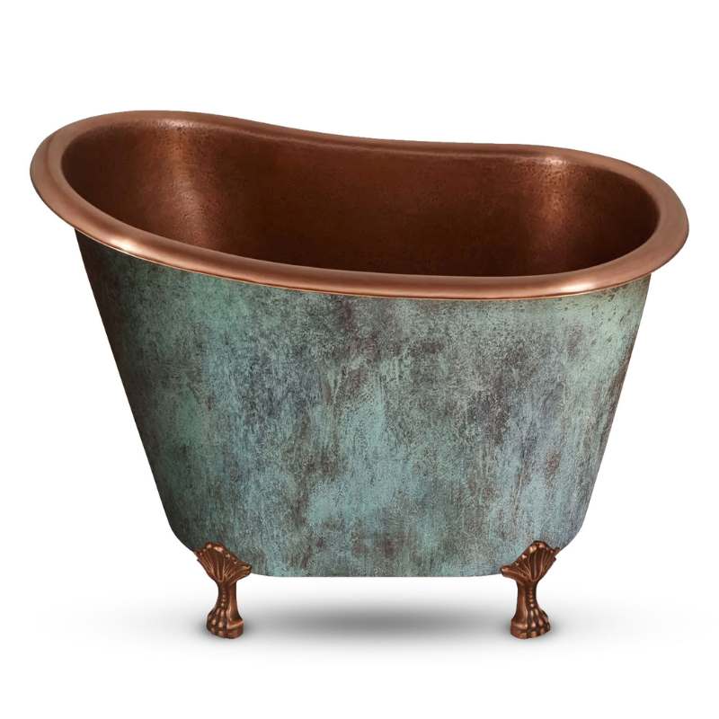 Coppersmith Creations Clawfoot Bathtub Hammered Copper Single-Slipper Patina Soaking Tub (1 size, Blue-Green) - Brandnew Bathroom