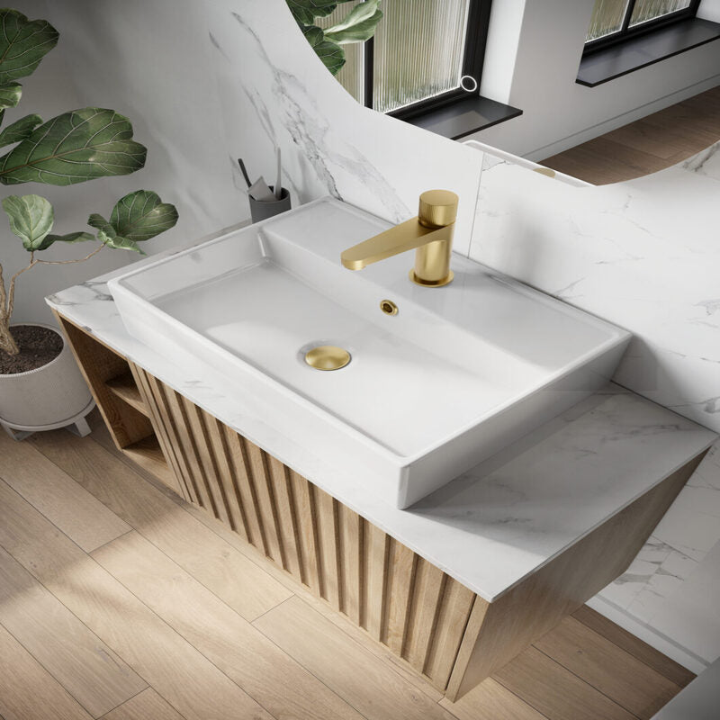 Scudo Countertop Wall Hung Basin (2 sizes, White) - Brand New Bathrooms