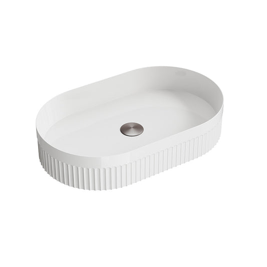 Scudo Fluted Oval Polymarble Basin (1 size, White) - Brand New Bathrooms