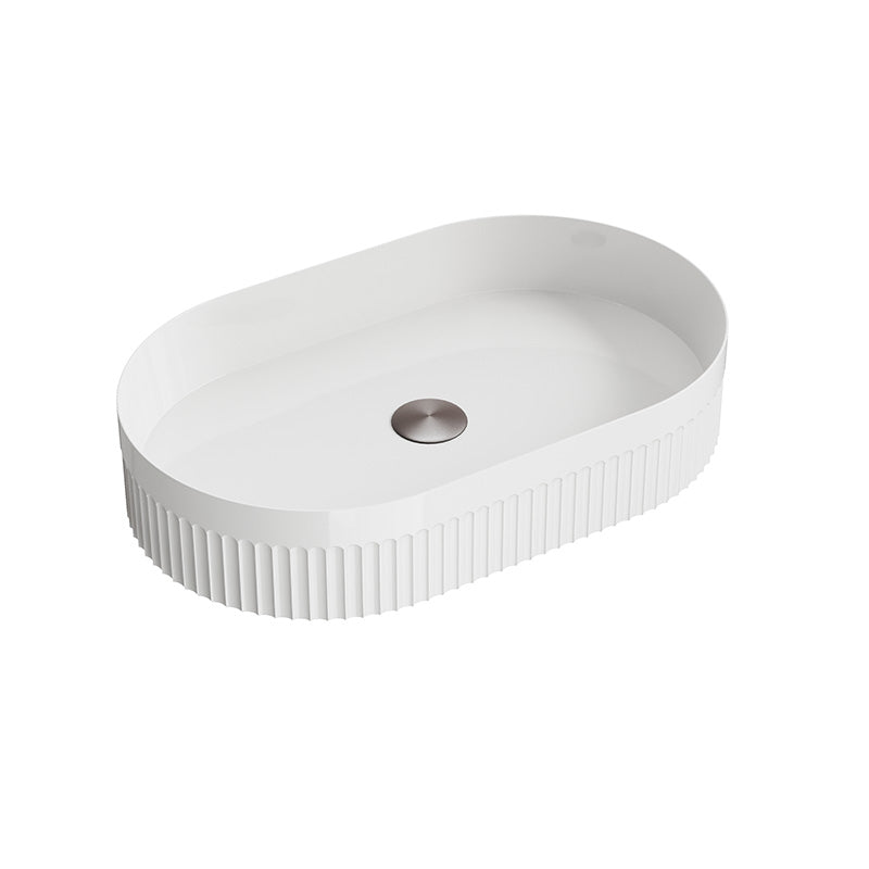 Scudo Fluted Oval Polymarble Basin (1 size, White) - Brand New Bathrooms