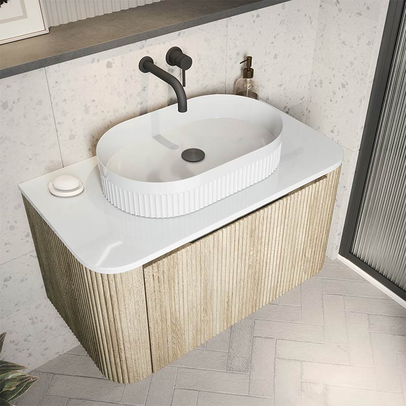 Scudo Fluted Oval Polymarble Basin (1 size, White) - Brand New Bathrooms